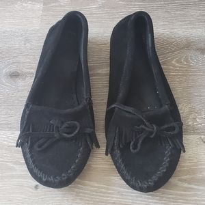 Black Minnetonka Fringed Loafers